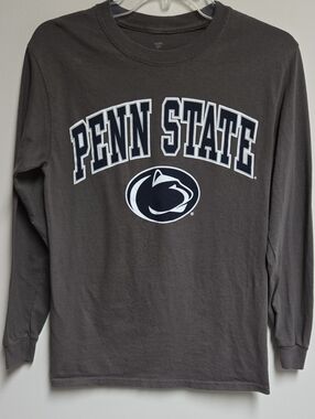 Men Fanatics Penn State Long Sleeve Tee in Gray with Navy Logo 100% Cotton Small